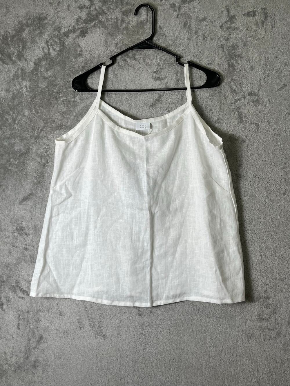 Sand Snow‎ White Linen Tank Top Minimalist Summer Capsule Large Lagenlook New
